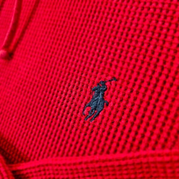 Polo Ralph Lauren Knit Hoodie Waffle Thermal Pullover Sweater Classic Red Size S - Picture 6 of 11